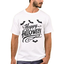 「不気味ハッピーハローウィン」Tシャツ(こうもり付き飛んでいる)