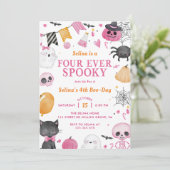 不気味ハロウィンかわいい幽霊4歳の誕生日パーティー 招待状 (スタンド正面)