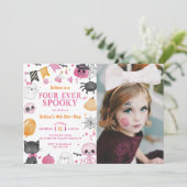 不気味ハロウィンかわいい幽霊4th誕生日フォト 招待状 (スタンド正面)