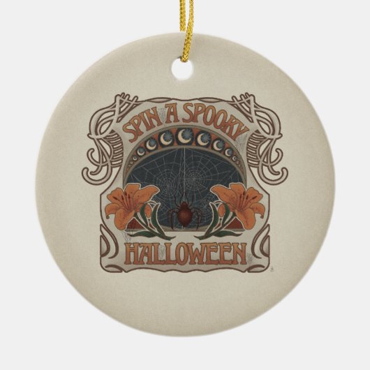 不気味ハロウィンスパイダーズ&リリービクトリアンヴィンテージ セラミックオーナメント (正面)