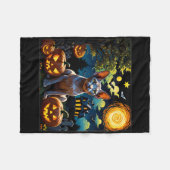 不気味ハロウィンスフィンクス星空の夜 フリースブランケット (正面(横))