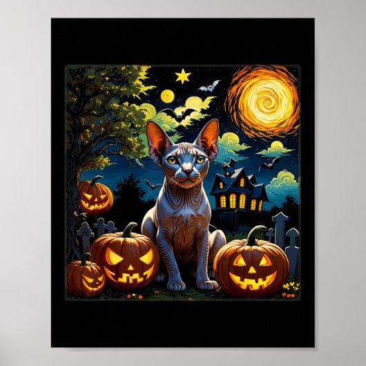 不気味ハロウィンスフィンクス星空の夜 ポスター (正面)