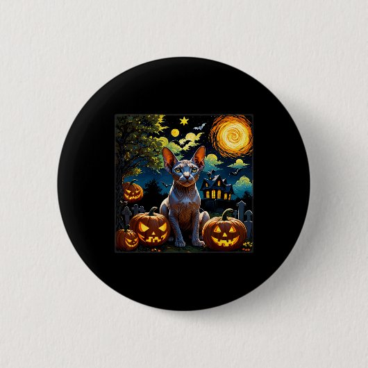 不気味ハロウィンスフィンクス星空の夜 缶バッジ (正面)