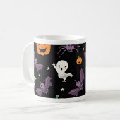 不気味ハロウィンマグ – かわいい幽霊、カボチャ、こうもり コーヒーマグカップ (正面左)