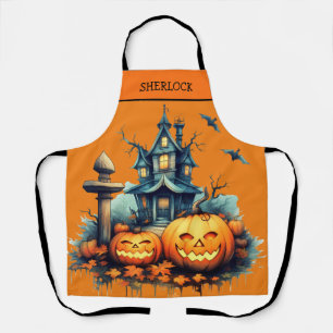 不気味ハロウィン城全面プリントエプロン エプロン