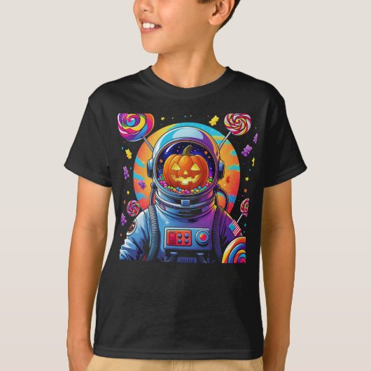 不気味ハロウィン宇宙白熱［赤熱］光を放つ飛行士 Tシャツ (正面)