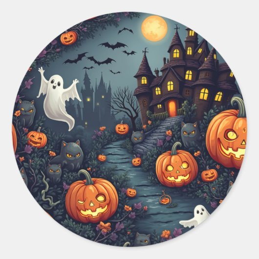不気味ハロウィン幽霊のよく出るナイトステッカー ラウンドシール (正面)
