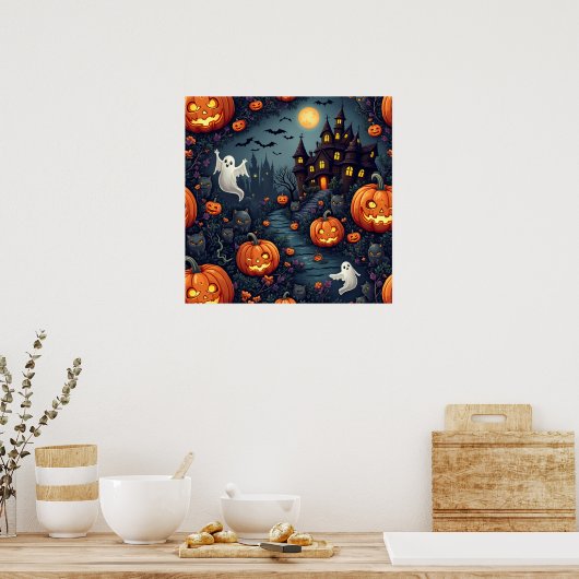 不気味ハロウィン幽霊のよく出るナイトポスター ポスター (キッチン)