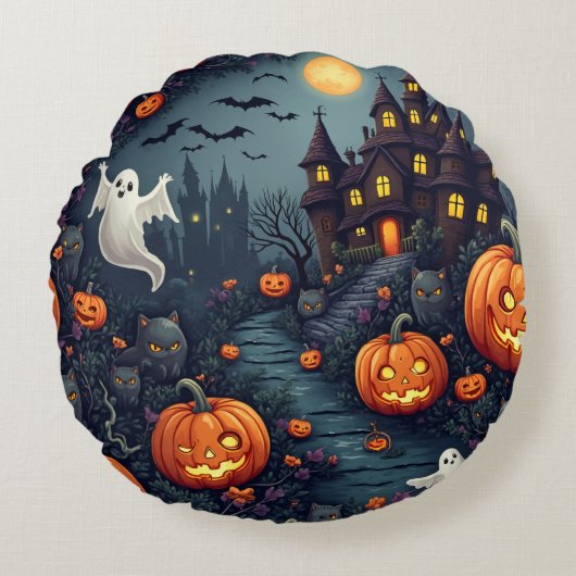 不気味ハロウィン幽霊のよく出るナイトラウンド装飾用クッション ラウンドクッション (正面)