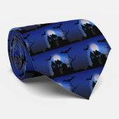 不気味ハロウィン幽霊のよく出るハウスとこうもり ネクタイ (ロール)