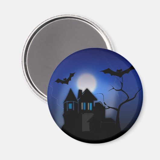 不気味ハロウィン幽霊のよく出るハウスとこうもり マグネット (正面/裏面)