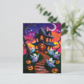 不気味ハロウィン幽霊のよく出るハウスイラストレーション ポストカード (スタンド正面)
