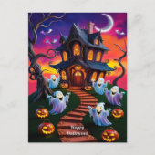 不気味ハロウィン幽霊のよく出るハウスイラストレーション ポストカード (正面)