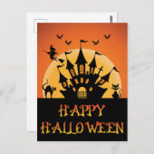 不気味ハロウィン幽霊のよく出るハウスキャットウィッチこうもり ポストカード (正面/裏面)