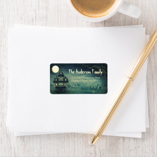 不気味ハロウィン幽霊のよく出るハウスムーン ラベル (インサイチュ)