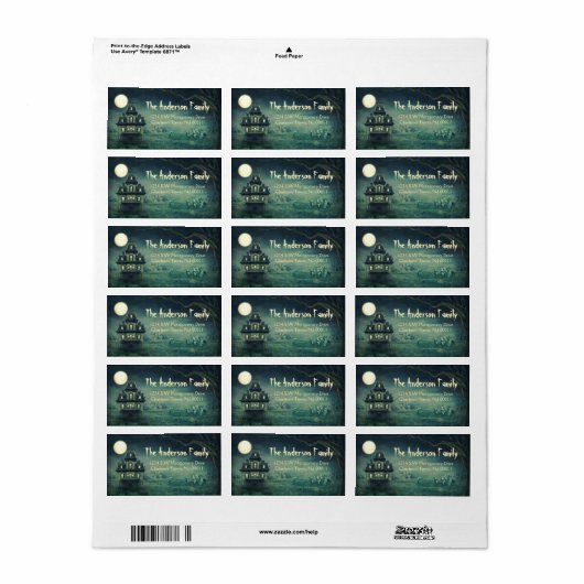 不気味ハロウィン幽霊のよく出るハウスムーン ラベル (フルシート)