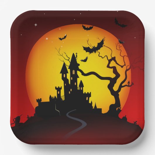 不気味ハロウィン幽霊のよく出るハウス ペーパープレート (正面)