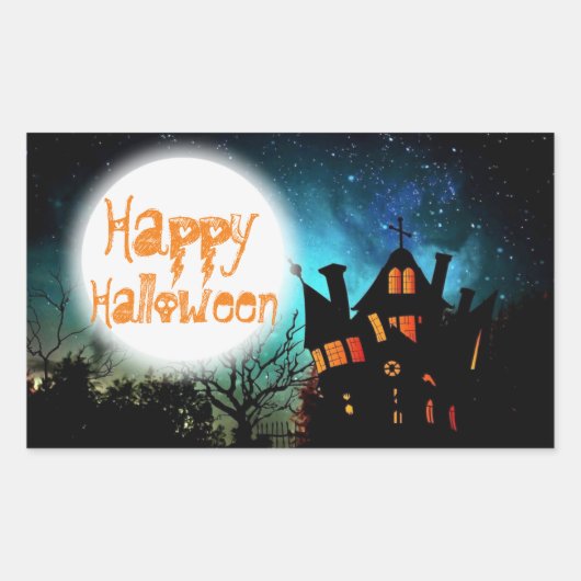 不気味ハロウィン幽霊のよく出るハウス 長方形シール (正面)