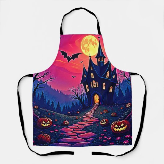 不気味ハロウィン幽霊のよく出るマンションアート エプロン (正面)