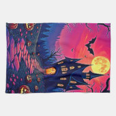 不気味ハロウィン幽霊のよく出るマンションアート キッチンタオル (横)