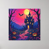 不気味ハロウィン幽霊のよく出るマンションアート キャンバスプリント (正面)
