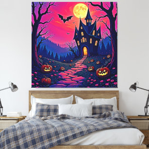 不気味ハロウィン幽霊のよく出るマンションアート キャンバスプリント