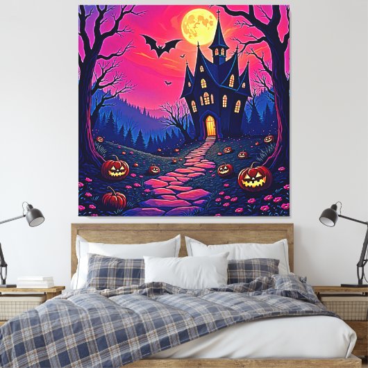 不気味ハロウィン幽霊のよく出るマンションアート キャンバスプリント (インサイチュ (寝室))