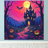 不気味ハロウィン幽霊のよく出るマンションアート キャンバスプリント (インサイチュ (ウッドフロア))