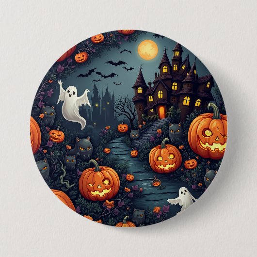 不気味ハロウィン幽霊のよく出る夜ボタン 缶バッジ (正面)
