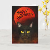 不気味ハロウィン猫 カード (黄色い花)
