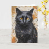 不気味ハロウィン猫 カード (黄色い花)