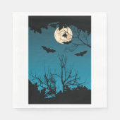 不気味ハロウィーンの夜の満月と飛んでいるこうもり スタンダードランチョンナプキン (正面)