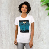 不気味ハロウィーンの夜の満月と飛んでいるこうもり Tシャツ