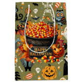 不気味ハロウィーングリーン ミディアムペーパーバッグ (正面)