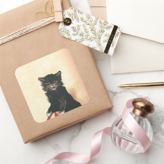 不気味ハロウィーンブラックキャット スクエアシール (ギフト)