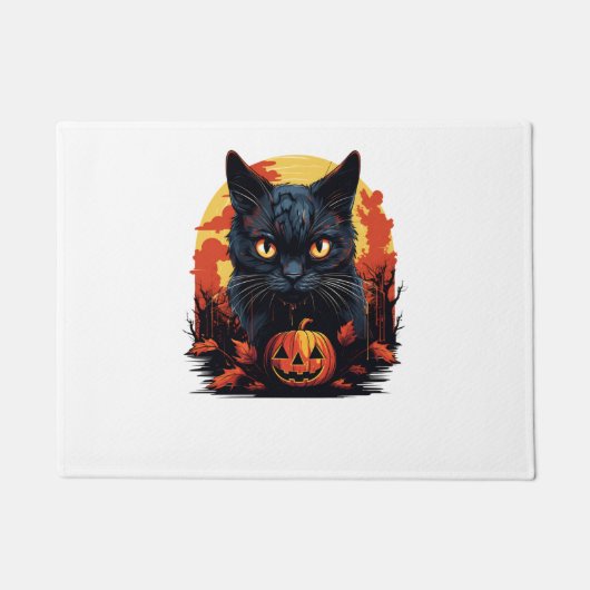 不気味ハロウィーンブラックキャット ドアマット (正面)