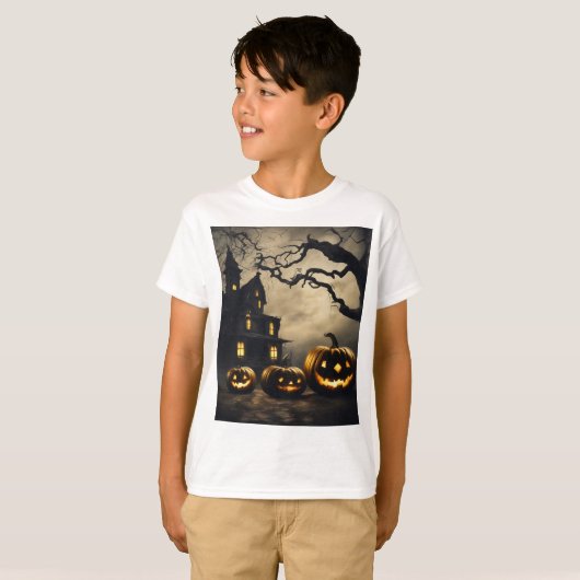 不気味ハロウィーンマンション🦹ジャックオランタン付き Tシャツ (正面フル)