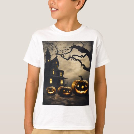不気味ハロウィーンマンション🦹ジャックオランタン付き Tシャツ (正面)