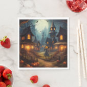不気味ハロウィーンヴィレッジと怖いカラス スタンダードランチョンナプキン (インサイチュ)