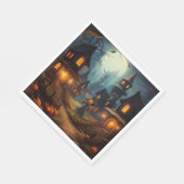 不気味ハロウィーンヴィレッジと怖いカラス スタンダードランチョンナプキン (角)