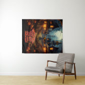 不気味ハロウィーンヴィレッジと怖いカラス タペストリー (インサイチュ(横))