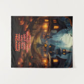 不気味ハロウィーンヴィレッジと怖いカラス タペストリー (正面(横))