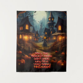 不気味ハロウィーンヴィレッジと怖いカラス タペストリー