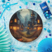 不気味ハロウィーンヴィレッジと怖いカラス ペーパープレート (パーティー)