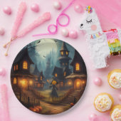 不気味ハロウィーンヴィレッジと怖いカラス ペーパープレート (パーティー)