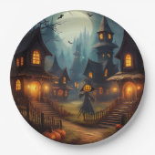 不気味ハロウィーンヴィレッジと怖いカラス ペーパープレート (正面)