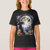 不気味ハロウィーン満月と黒猫 Tシャツ (正面)