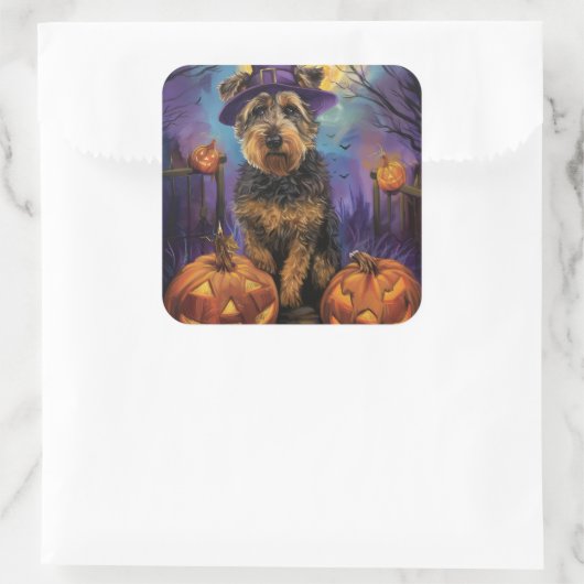 不気味ハロウィーン魔女とカボチャ スクエアシール (バッグ)