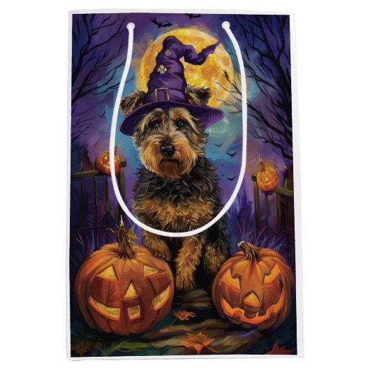 不気味ハロウィーン魔女とカボチャ ミディアムペーパーバッグ (正面)