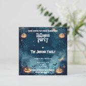 不気味ハローウィンパーティと白熱［赤熱］光を放つカボチャ&ムーン 招待状 (スタンド正面)